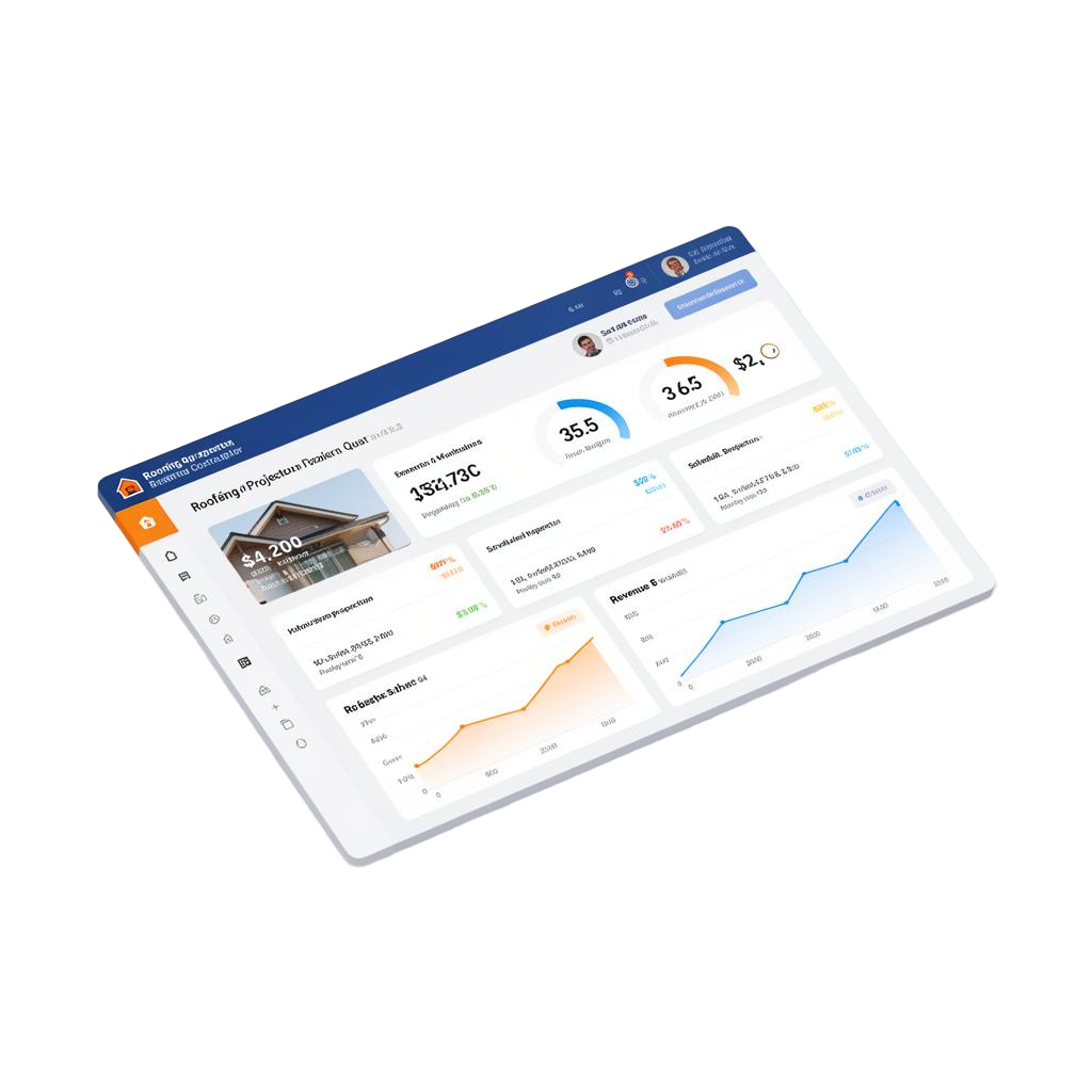 Marketing dashboard showing roofing leads, booked estimates and revenue growth